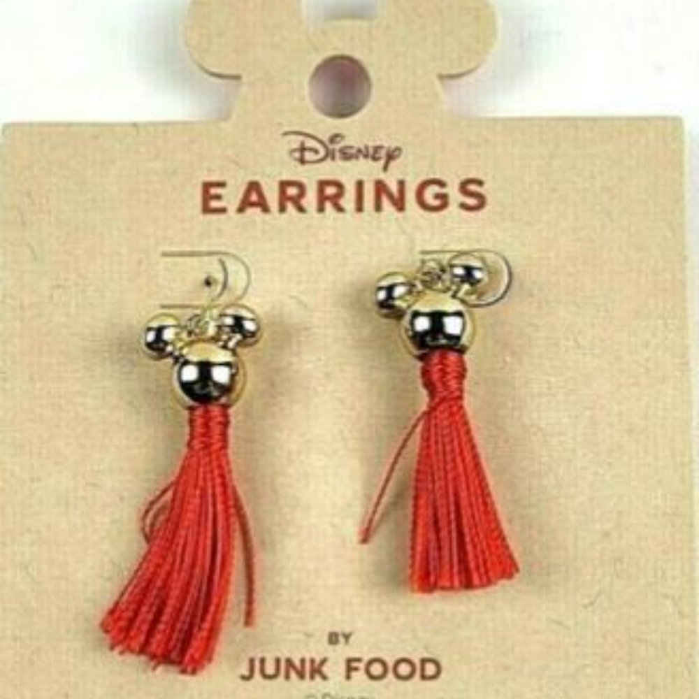 🎅🏽Disney Mickey Mouse Red And Gold Tassel Earrings Limited Edition - Picture 2 of 3